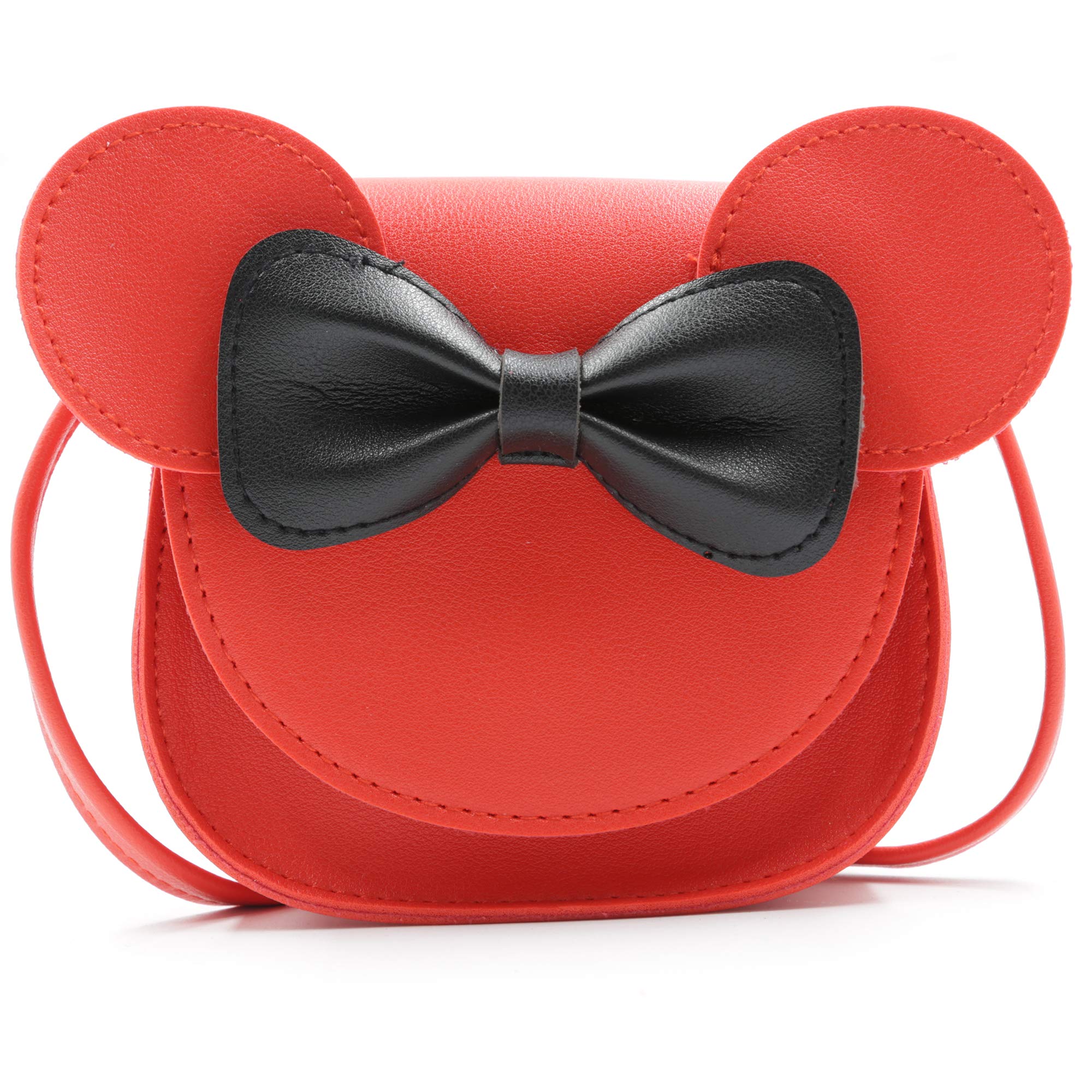 HXQ Little Mouse Ear Bow Crossbody Purse,PU Shoulder Handbag for Kids Girls Toddlers(Red)