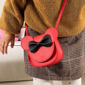 HXQ Little Mouse Ear Bow Crossbody Purse,PU Shoulder Handbag for Kids Girls Toddlers(Red)