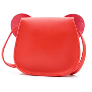 HXQ Little Mouse Ear Bow Crossbody Purse,PU Shoulder Handbag for Kids Girls Toddlers(Red)