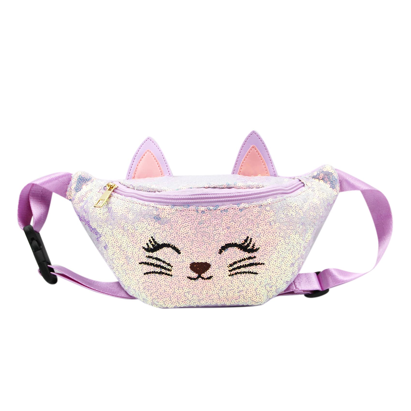 Waist Bag Glitter Sequin Girls Fanny Pack Adjustable Belt Cute Cat Sport Travel Bum Purse for Kids Teens