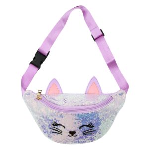 Waist Bag Glitter Sequin Girls Fanny Pack Adjustable Belt Cute Cat Sport Travel Bum Purse for Kids Teens