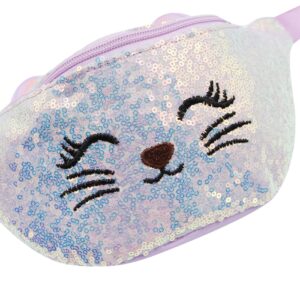 Waist Bag Glitter Sequin Girls Fanny Pack Adjustable Belt Cute Cat Sport Travel Bum Purse for Kids Teens