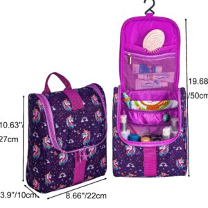 Remobia Hicol Cute Cartoon Hanging Kids Toiletry Bag Children Travel Cosmetic Makeup Organizer Wash Bag Shower bag Over Night Bag Camping Shaving Kit Bag for Boys & Girls(Unicorn)