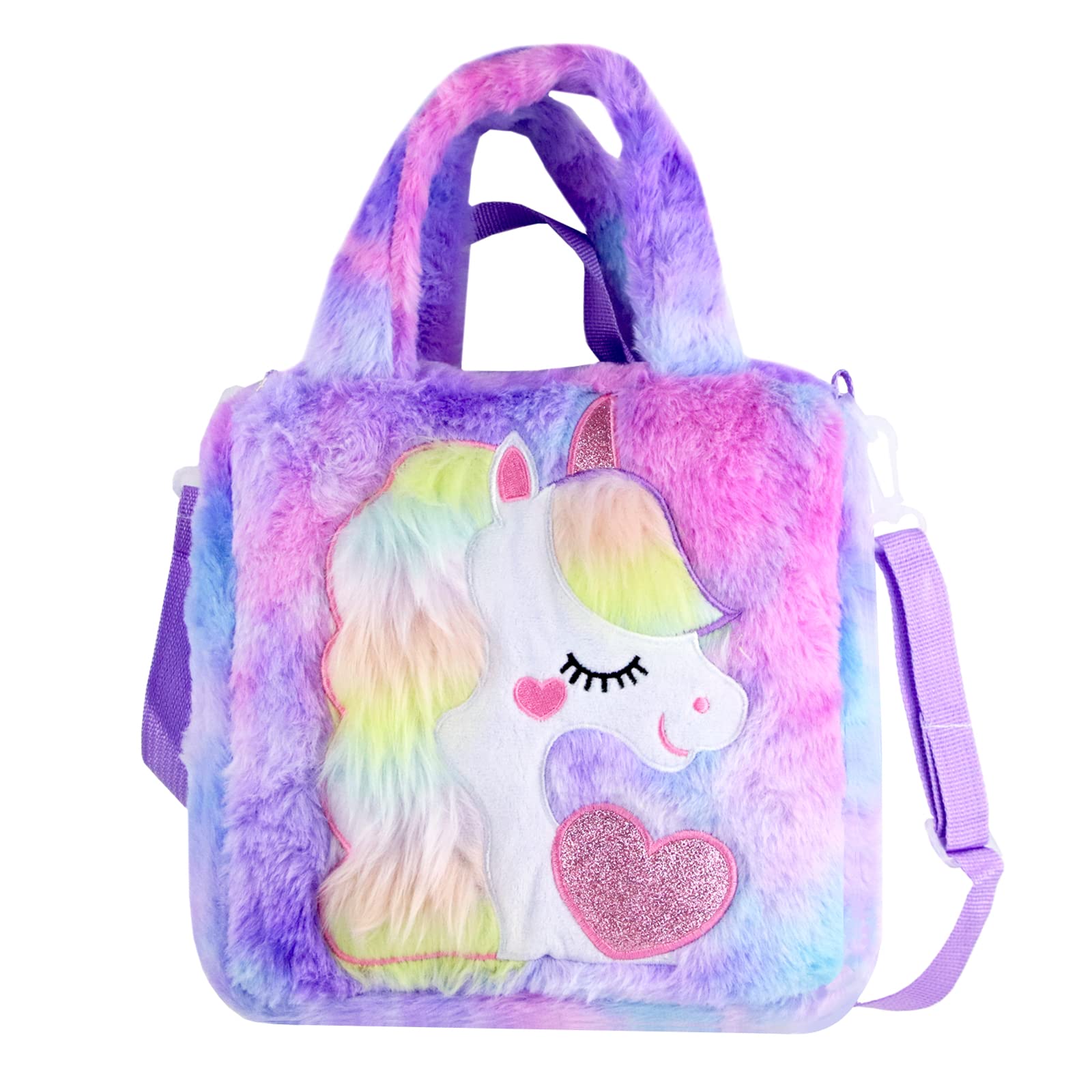 Abhay Unicorn Kids Tote Bag Fashion,Plush Kids Bag for Girls,Kids Crossbody Bag Toddler Bag for Girls Unicorn Party Supplies (Purple)