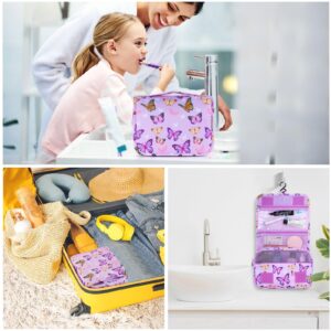 Vipdeal Kids Hanging Toiletry Bag for Girls, Travel Toiletry Bag for Little Young Girls Cosmetic Makeup Waterproof Wash Bag Toddler Traveling Toiletries, Butterfly Purple