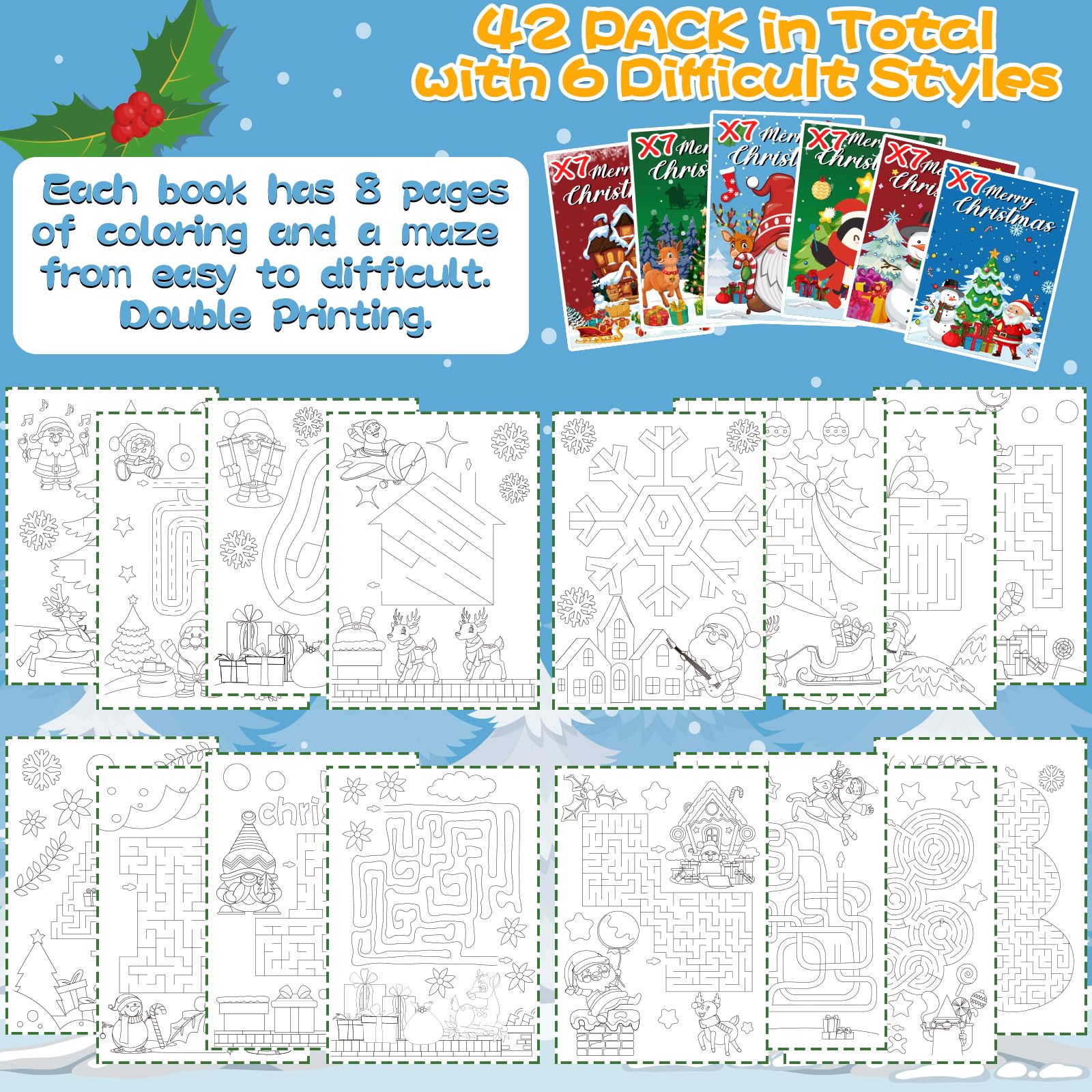 42 Pack Christmas Coloring Books for Kids, Xmas Party Favors Stockings Goodie Bags Stuffer Filler Bulk Gifts Mini Coloring Books for Boys Girls Holiday Party School Classroom Activity Supplies