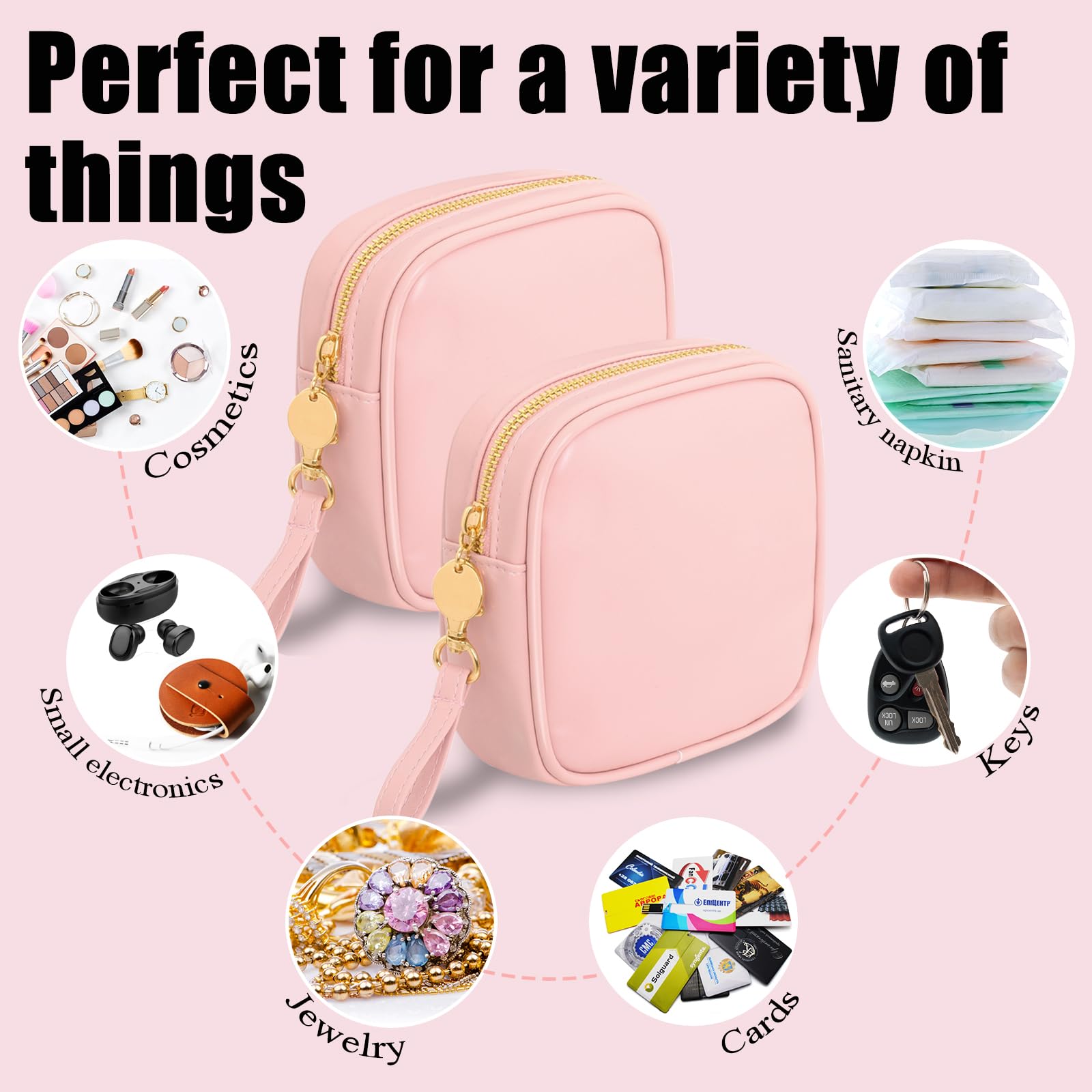 EXQUILEG Small Makeup Bag for Purse - Cosmetic Bag Travel Pouch, Mini Makeup Zipper Pouches, Cute Make up Bags Organizer for Women and Girls (Pink)