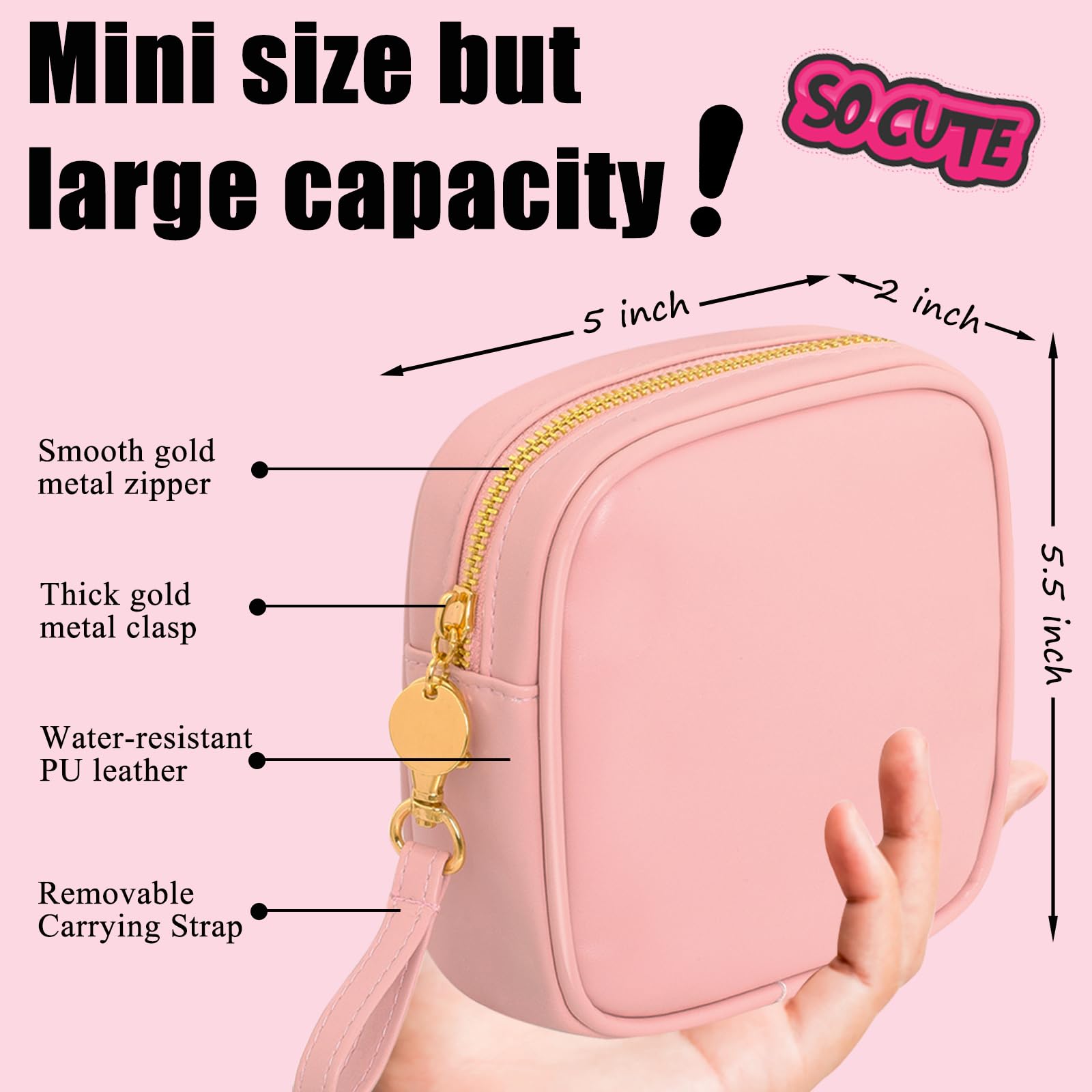 EXQUILEG Small Makeup Bag for Purse - Cosmetic Bag Travel Pouch, Mini Makeup Zipper Pouches, Cute Make up Bags Organizer for Women and Girls (Pink)