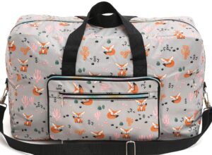 foldable large travel duffle bag waterproof cute overnight carryon weekender bag for women girl (grey fox)