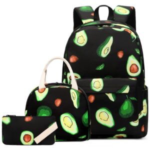 dezcrab avocado kids backpack for girls, teens school bags bookbags set with lunch bag pencil case