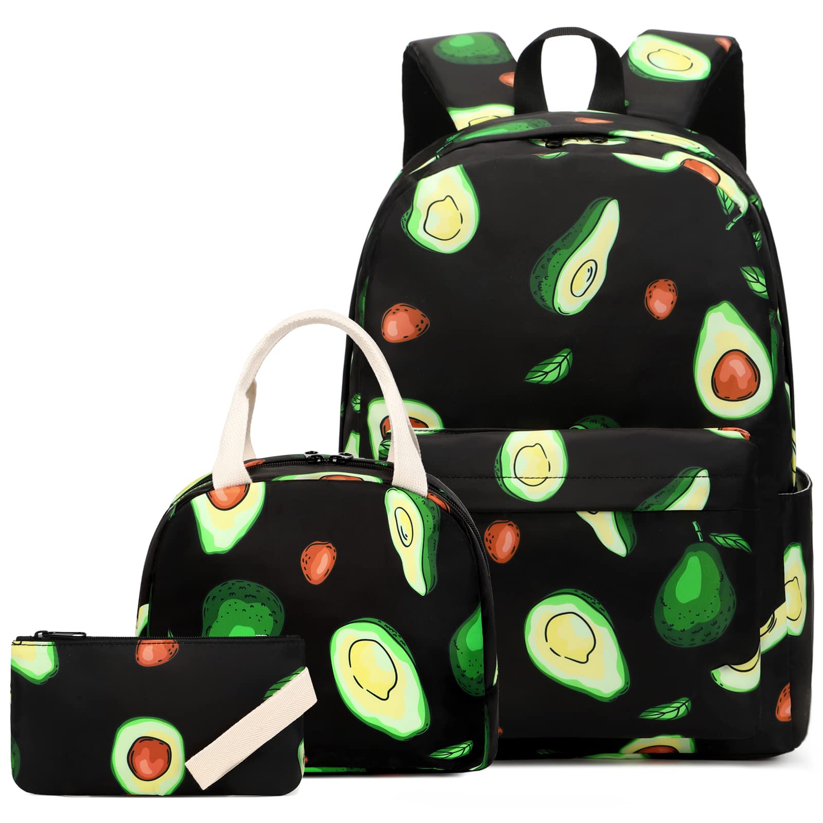 Dezcrab Avocado Kids Backpack for Girls, Teens School Bags Bookbags Set with Lunch Bag Pencil Case