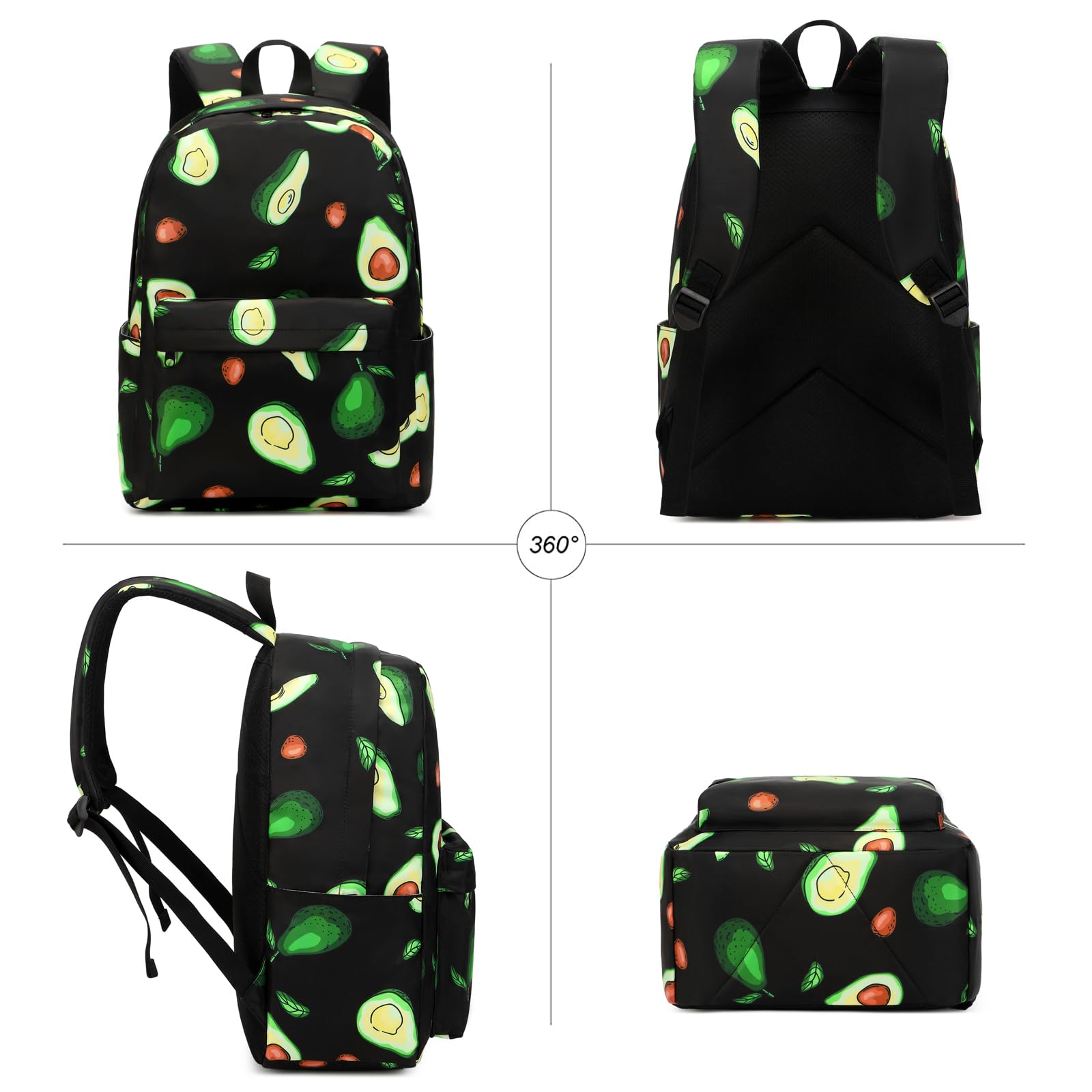 Dezcrab Avocado Kids Backpack for Girls, Teens School Bags Bookbags Set with Lunch Bag Pencil Case