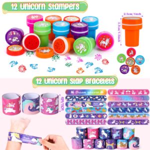 Winrayk 146Pcs Unicorn Party Favors Birthday Supplies Girls Bags Headband Bracelet Stamper Keychain Slap Bracelet Tattoo Sticker Ring, Goodie Bag Stuffers Unicorn Pinata Filler Unicorn Party Supplies