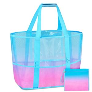 nidoul mesh beach bag, beach tote bag with zipper pocket, packable large beach bags for women kids vacation travel pool swim