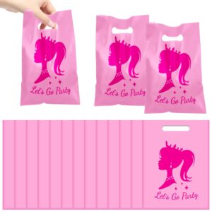 Lcnjscgo 50 PCS Hot Pink Princess Party Gift Bags Princess Bachelorette Party Favors Bags for Kids Pink Girls Princess Birthday Party Supplies Decorations Pink Plastic Bags Snack Goodie Bags