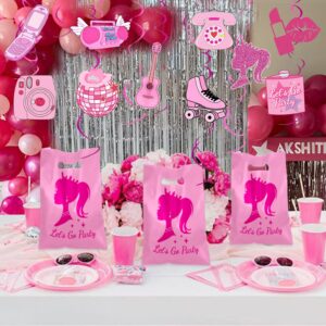 Lcnjscgo 50 PCS Hot Pink Princess Party Gift Bags Princess Bachelorette Party Favors Bags for Kids Pink Girls Princess Birthday Party Supplies Decorations Pink Plastic Bags Snack Goodie Bags