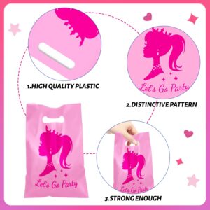 Lcnjscgo 50 PCS Hot Pink Princess Party Gift Bags Princess Bachelorette Party Favors Bags for Kids Pink Girls Princess Birthday Party Supplies Decorations Pink Plastic Bags Snack Goodie Bags