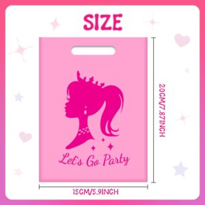 Lcnjscgo 50 PCS Hot Pink Princess Party Gift Bags Princess Bachelorette Party Favors Bags for Kids Pink Girls Princess Birthday Party Supplies Decorations Pink Plastic Bags Snack Goodie Bags