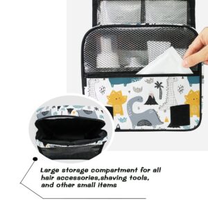 Hanging Travel Toiletry Bag Kit Makeup Case Cosmetics Organizer for Men Women (Kids Cartoon Dinosaurs)