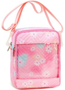 camtop crossbody purse small messenger bag with clear pocket for teen girls kids(daisy pink)