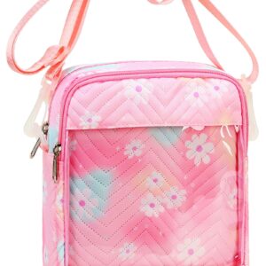 CAMTOP Crossbody Purse Small Messenger Bag with Clear Pocket for Teen Girls Kids(Daisy Pink)