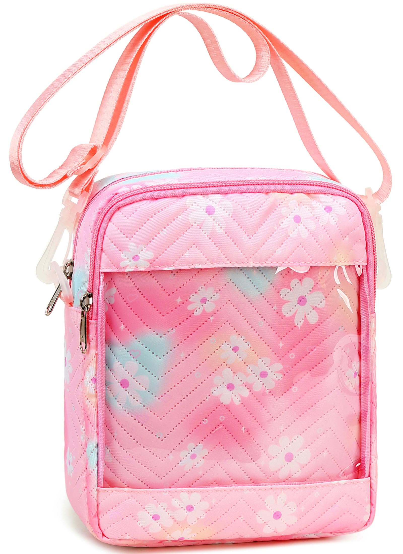 CAMTOP Crossbody Purse Small Messenger Bag with Clear Pocket for Teen Girls Kids(Daisy Pink)