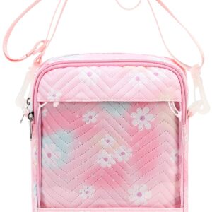 CAMTOP Crossbody Purse Small Messenger Bag with Clear Pocket for Teen Girls Kids(Daisy Pink)