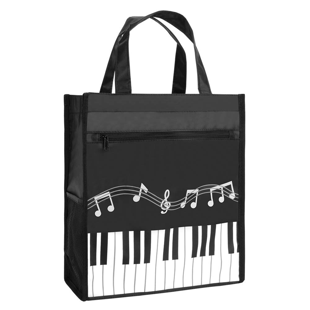 Rinastore Piano Keys Music Waterproof Oxford Cloth Handbag Tote Shopping Book Bag Gift for Kids & Students(Black)