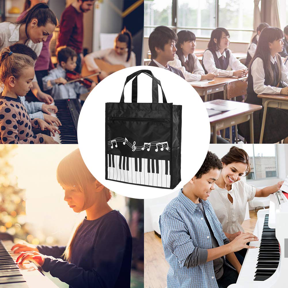 Rinastore Piano Keys Music Waterproof Oxford Cloth Handbag Tote Shopping Book Bag Gift for Kids & Students(Black)