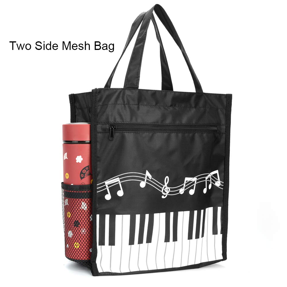 Rinastore Piano Keys Music Waterproof Oxford Cloth Handbag Tote Shopping Book Bag Gift for Kids & Students(Black)