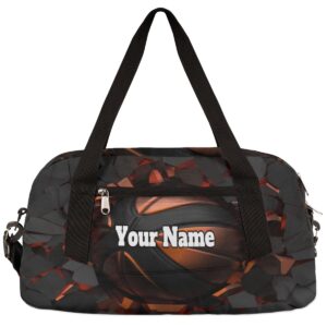 Custom Your Name Sports Ball Basketball Crash Personalized Text Gym Duffle Bag for Kids,Sports Bag for Teens Boys & Girls Small Waterproof Overnight Weekender Carry School Practice Travel Bag