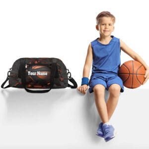 Custom Your Name Sports Ball Basketball Crash Personalized Text Gym Duffle Bag for Kids,Sports Bag for Teens Boys & Girls Small Waterproof Overnight Weekender Carry School Practice Travel Bag