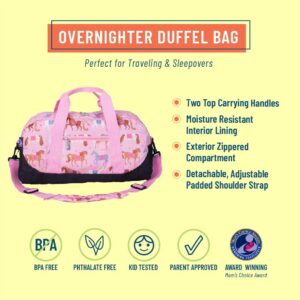 Wildkin Kids Overnighter Duffel Bags for Boys & Girls, Perfect for Early Elementary Sleepovers Duffel Bag for Kids, Carry-On Size & Ideal for School Practice or Overnight Travel Bag (Horses)