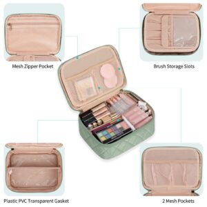 Makeup Bag, Potable Make up Bag Cute Makeup Organizer Bag for Toiletry Cosmetics Accessories with Divider and Brushes Compartments, Makeup Travel Case Cosmetic Bags Women and Girls- Nylon Green