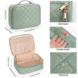 Makeup Bag, Potable Make up Bag Cute Makeup Organizer Bag for Toiletry Cosmetics Accessories with Divider and Brushes Compartments, Makeup Travel Case Cosmetic Bags Women and Girls- Nylon Green