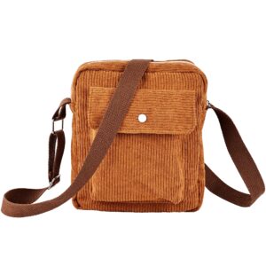 corduroy crossbody bag corduroy tote bag casual shoulder handbags purse crossbody with zipper pocket for women girls（brown）