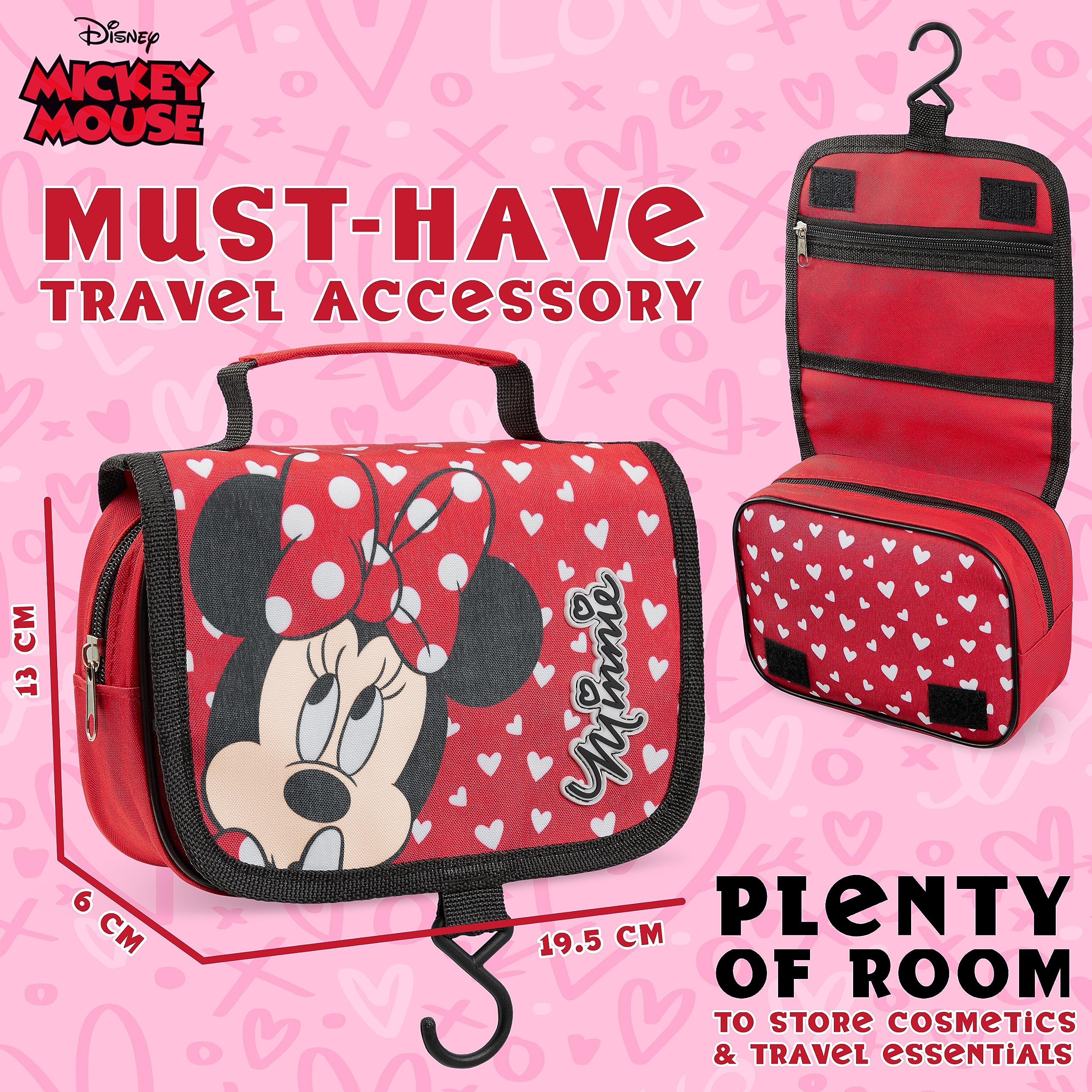 Disney Stitch Hanging Toiletry Bags for Women Teenagers Girls Minnie Mouse Cosmetic Bag Travel Accessories Stitch Gifts (Red Minnie)