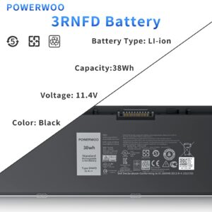 POWERWOO 3RNFD Replacement Battery for Dell Latitude 14 7000, E7450 E7440 Series PFXCR 34GKR F38HT G95J5 3RNFD G0G2M T19VW 909H5 0G95J5 5K1GW 451-BBOG PFXCR F38HT 451-BBFV 451-BBFT 451-BBFY 38Wh 7.4V