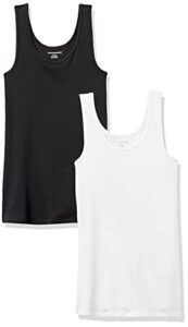 amazon essentials women's slim-fit tank, pack of 2, black/white, small