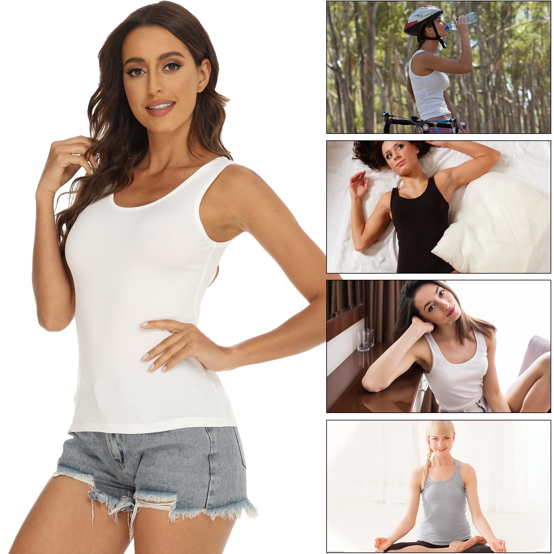 BQTQ 5 Pcs Tank Tops for Women Undershirt Sleeveless Under Shirts Tank Top, L