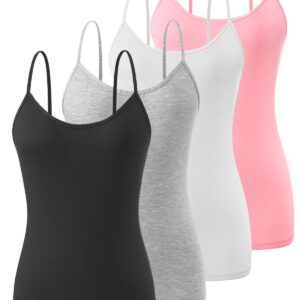 Air Curvey 4 Piece Women's Camisole Tops Basic Undershirts Camisoles Adjustable Spaghetti Strap Tank Top Black Gray White Pink M