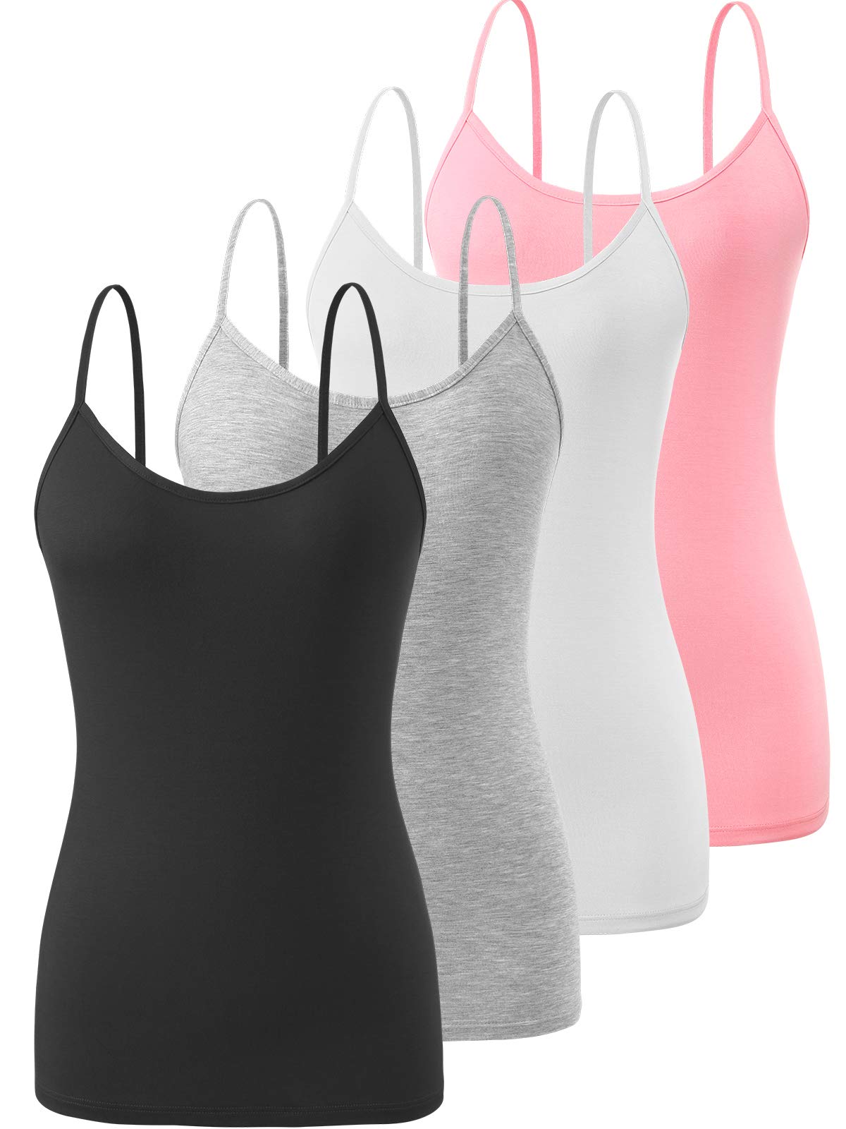 Air Curvey 4 Piece Women's Camisole Tops Basic Undershirts Camisoles Adjustable Spaghetti Strap Tank Top Black Gray White Pink M