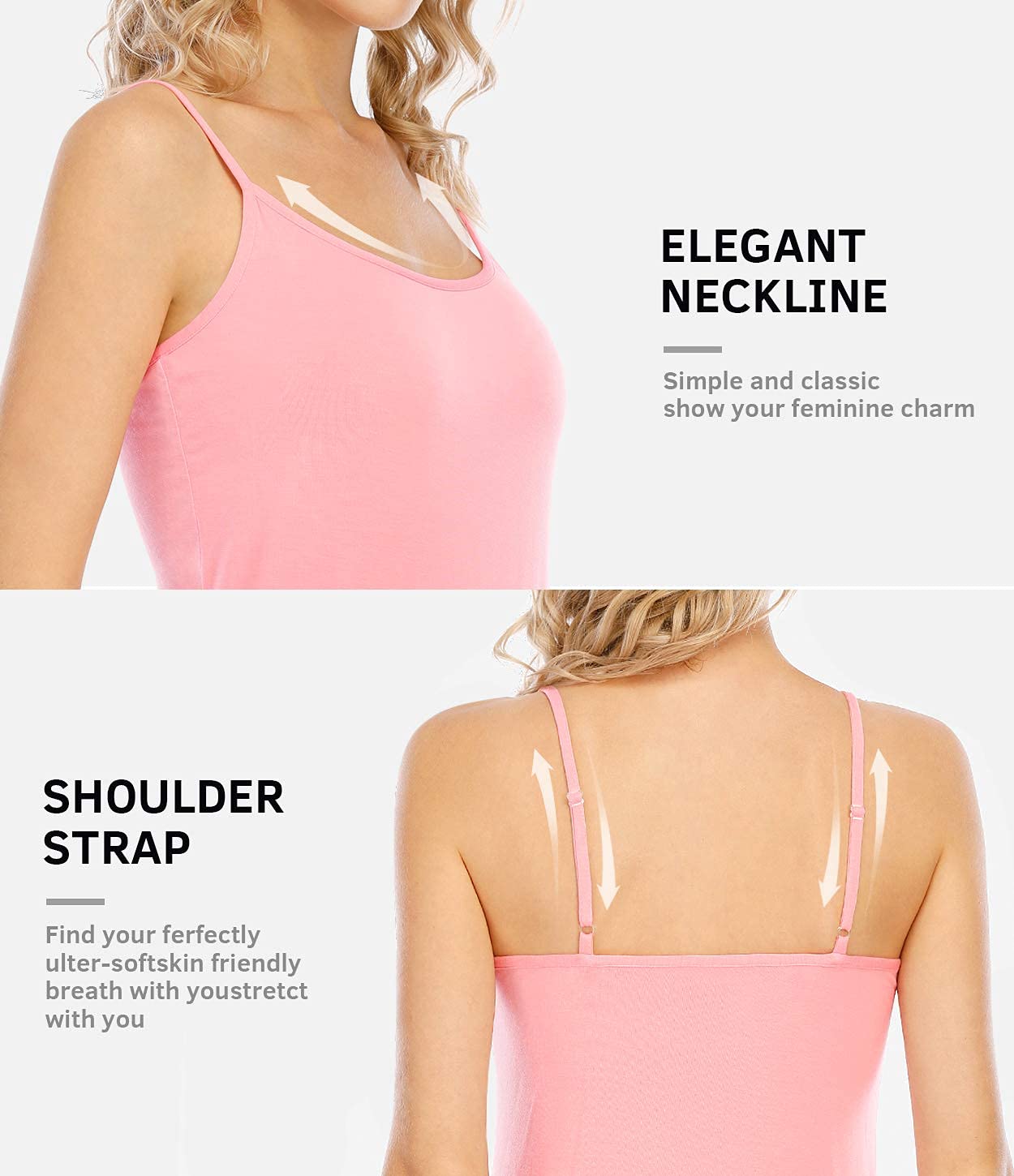 Air Curvey 4 Piece Women's Camisole Tops Basic Undershirts Camisoles Adjustable Spaghetti Strap Tank Top Black Gray White Pink M