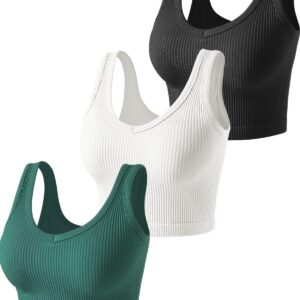 3 Pieces Womens Tank Tops Cute Sexy Going Out Ribbed Summer Tops Black White Crop Tops for Women(S055M-heibailv)