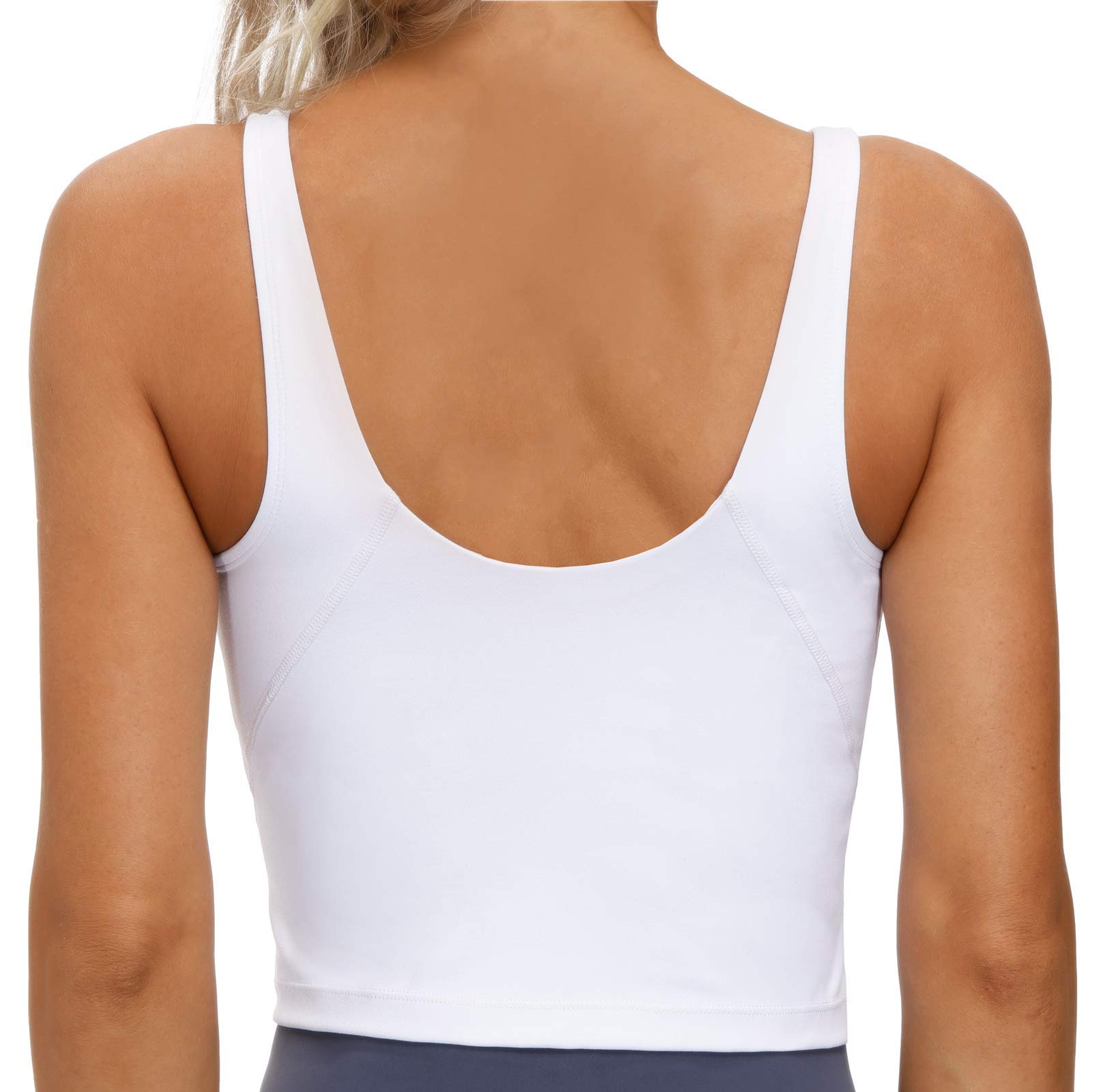 Women’s Longline Sports Bra Wirefree Padded Medium Support Yoga Bras Gym Running Workout Tank Tops (White, X-Large)