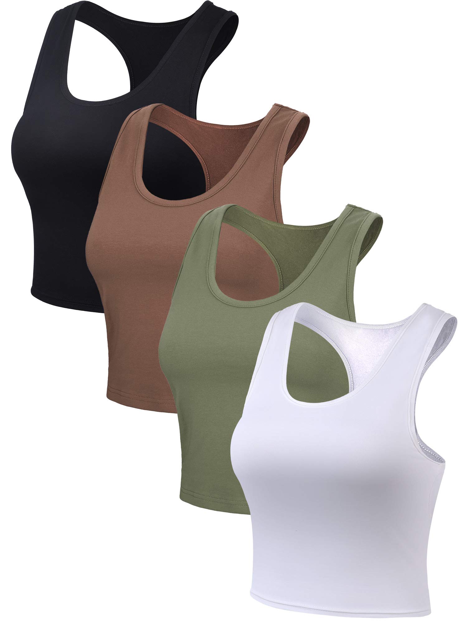 Boao 4 Pieces Basic Crop Tank Tops Sleeveless Racerback Crop Top for Women (Black, White, Army Green, Coffee, Small)