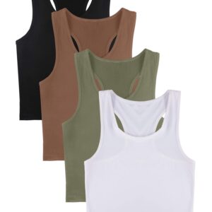 Boao 4 Pieces Basic Crop Tank Tops Sleeveless Racerback Crop Top for Women (Black, White, Army Green, Coffee, Small)