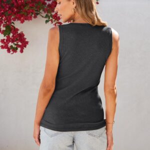 Kissfix Womens Tops Cute Sleeveless Ribbed Juniors Summer Basic Cami Knit Y2K Tank Top Henley Button Down Trendy Blouses