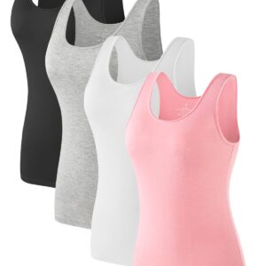 Air Curvey 4 Pcs Tank Tops for Women Sleeveless Top Basic Layering Tanks Undershirt Black Grey White Pink S