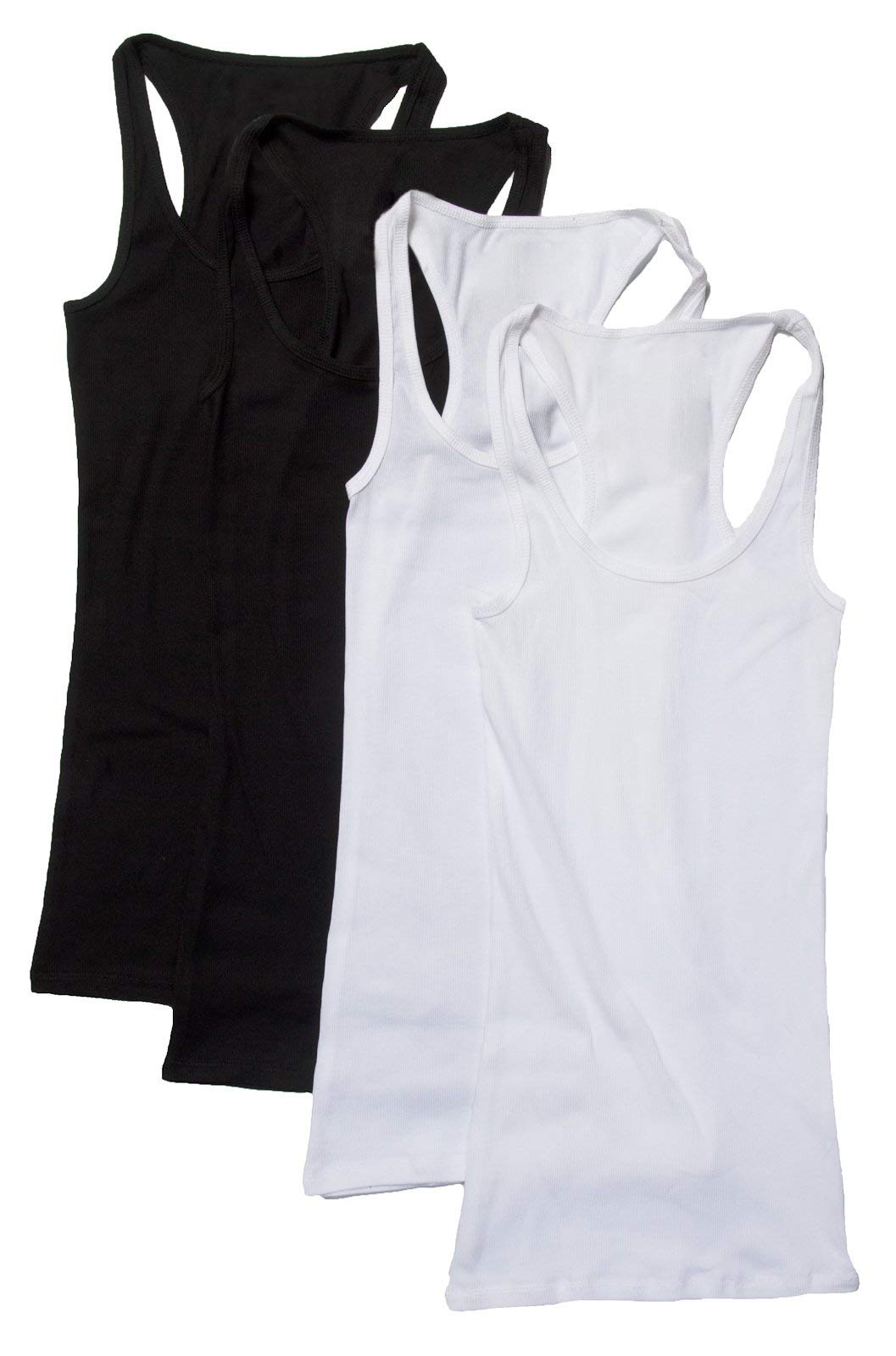 Zenana Outfitters 4 Pack Womens Basic Ribbed Racerback Tank Top WHITE/WHITE/BLACK/BLACK M